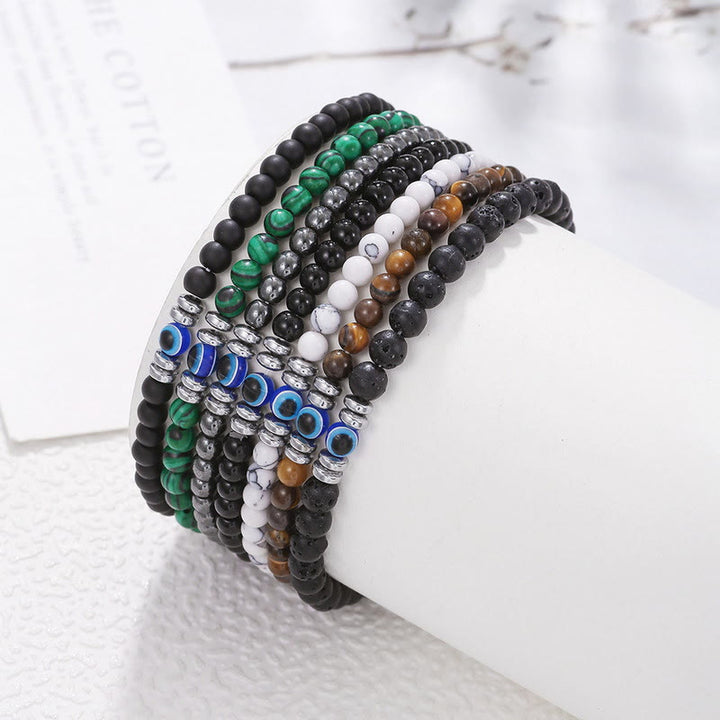 Pulsera de cuentas de ojo malvado de piedra natural de 4 mm para hombre de Olivenorma 