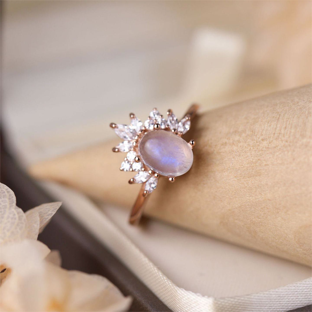 Anillo de plata de ley S925 con ópalo y piedra lunar ovalada de Olivenorma