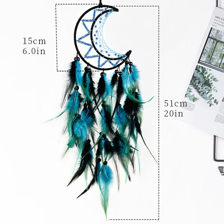 Atrapasueños de plumas negras con cuentas de color morado y azul de Olivenorma