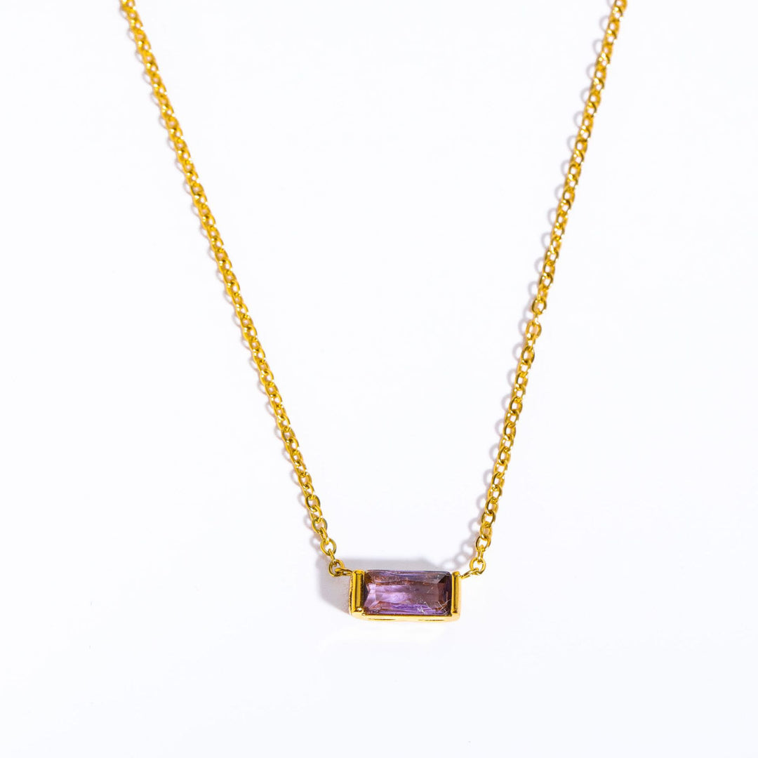 Collar de acero inoxidable con colgante rectangular sencillo de piedra natal de Olivenorma 