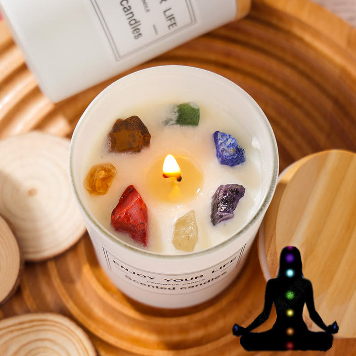 Vela sin humo para aromaterapia con cristales de piedra de chakras hecha a mano de Olivenorma 