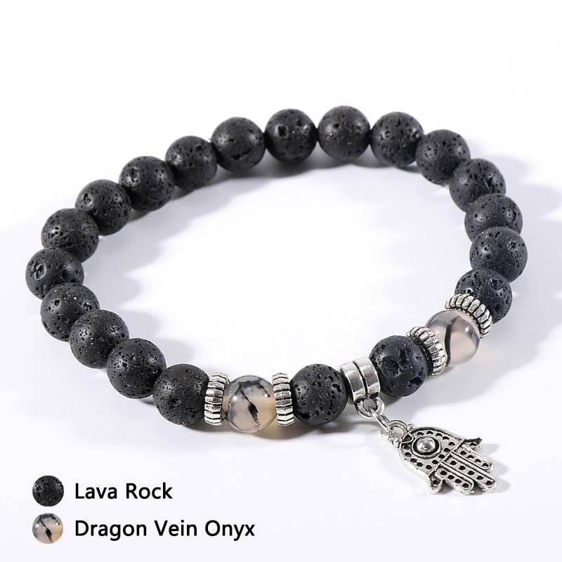 Pulsera de piedra de lava de ojo de tigre y malaquita 