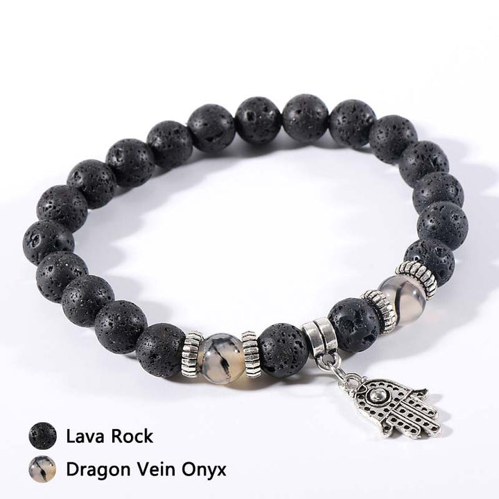Pulsera de piedra de lava de ojo de tigre y malaquita 