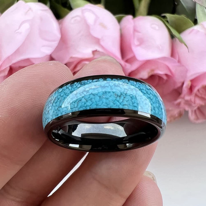 Anillo de carburo de tungsteno con turquesa triturada de Olivenorma para hombre