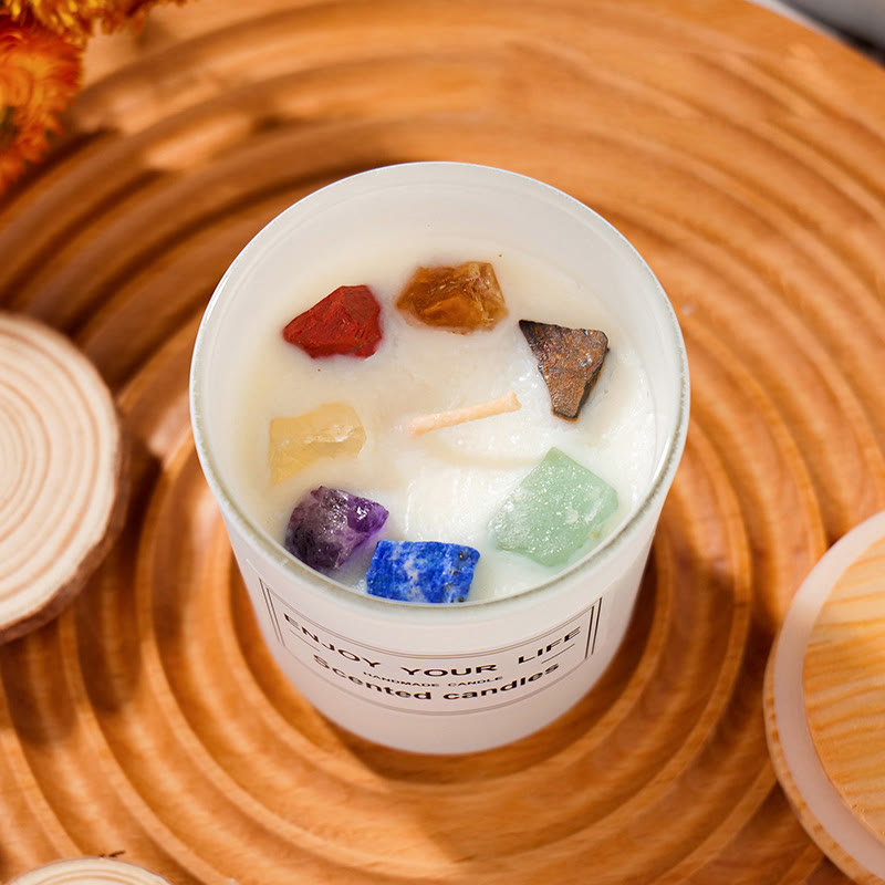 Vela sin humo para aromaterapia con cristales de piedra de chakras hecha a mano de Olivenorma 