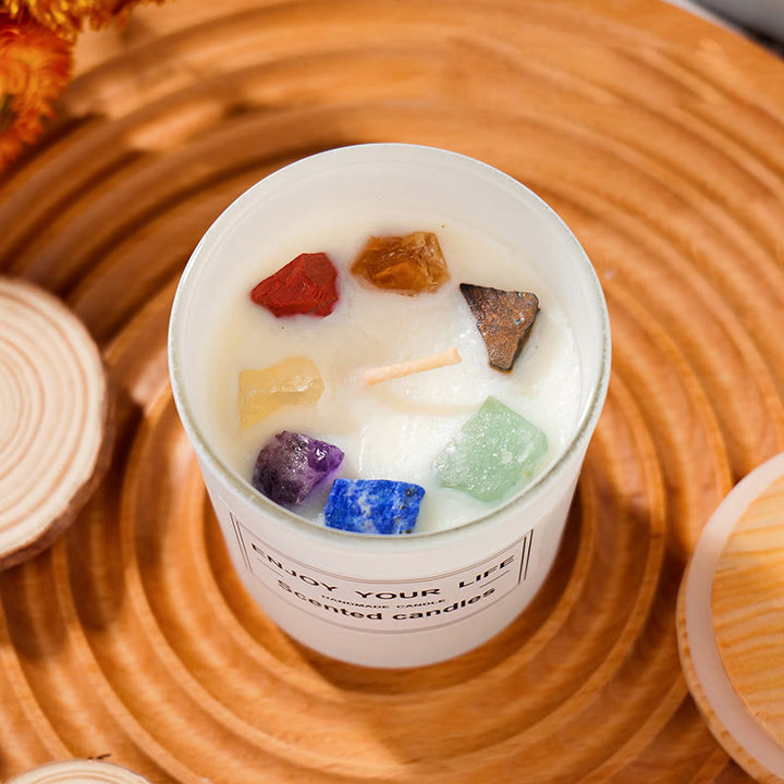 Vela sin humo para aromaterapia con cristales de piedra de chakras hecha a mano de Olivenorma 
