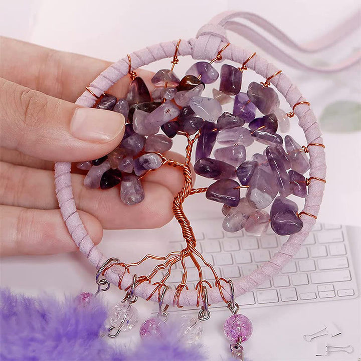 Adorno para coche con atrapasueños de plumas de cristal del árbol de la vida de Olivenorma 