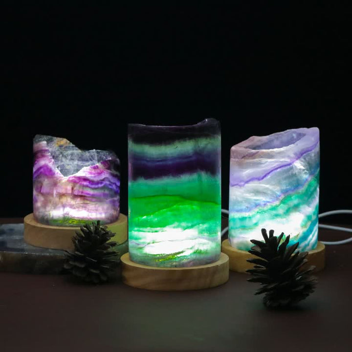 Lámpara de cristal cilíndrica de fluorita natural de Olivenorma