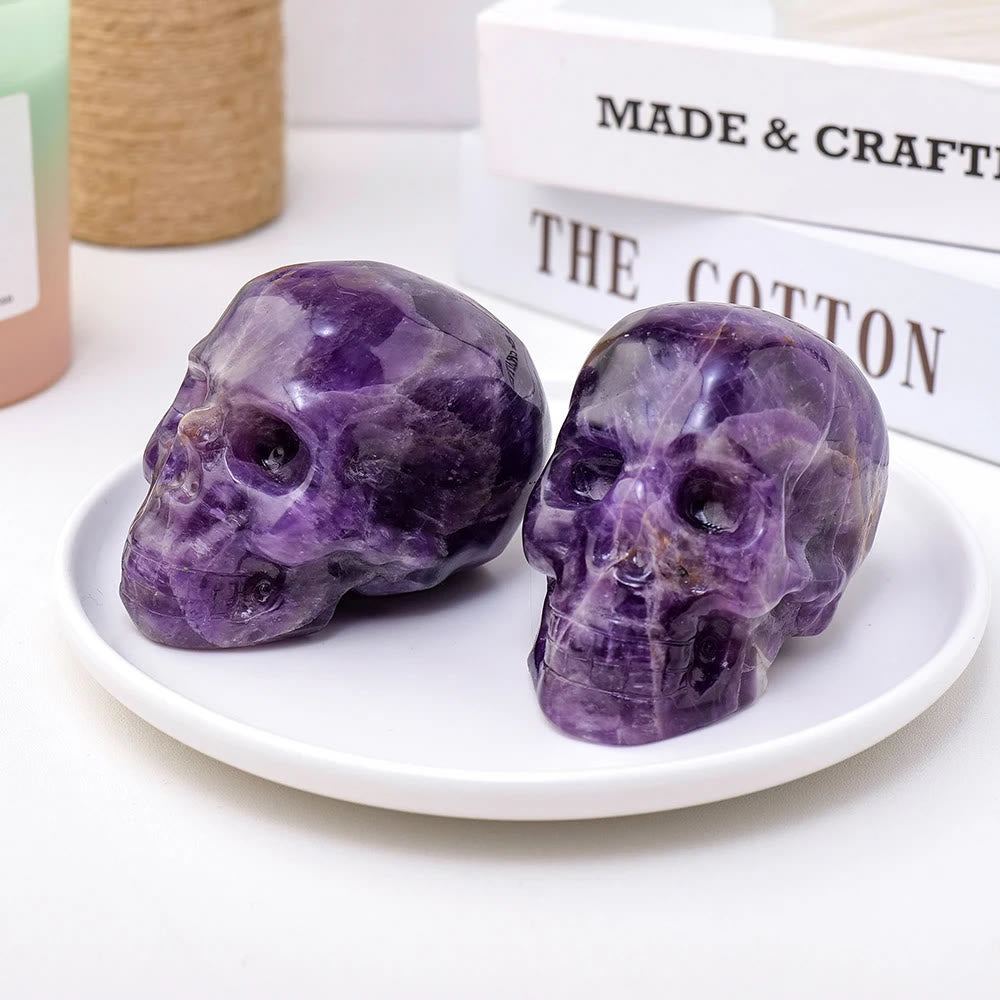 Estatua de calavera de amatista de 3 pulgadas de Olivenorma, piedra preciosa curativa decorativa 