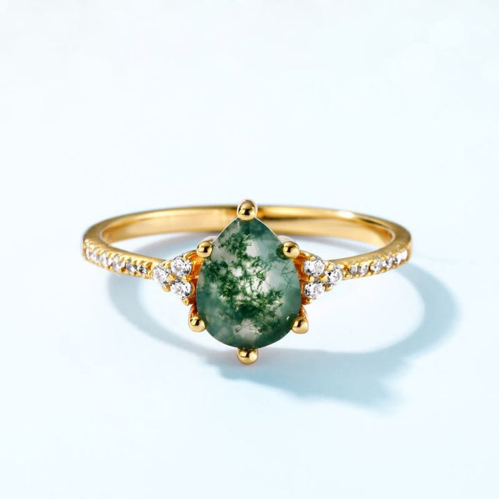Anillo de seis garras con circonita blanca y ágata musgosa de Olivenorma