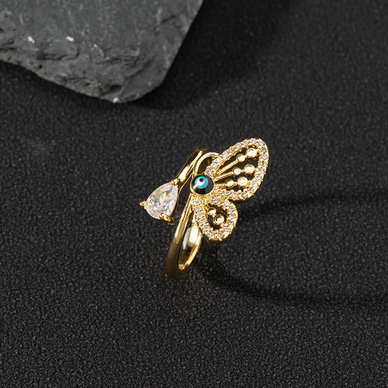 Anillo de circonita blanca de Olivenorma Anillo ajustable con diseño de mal de ojo