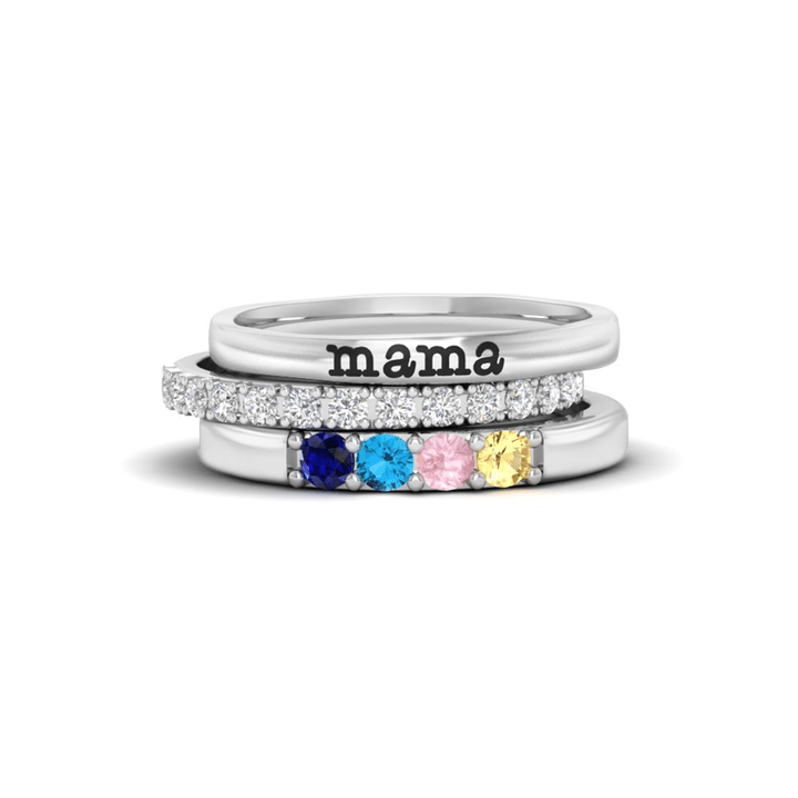 Juego de anillos de 3 piezas con piedra natal y circonita de regalo personalizado de Olivenorma