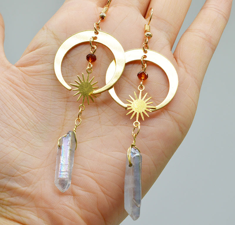 Pendientes con forma de hongo, luna y estrella de cristal natural de Olivenorma