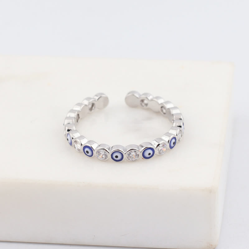 Anillo ajustable con circonita blanca y ojo malvado de colores de Olivenorma 