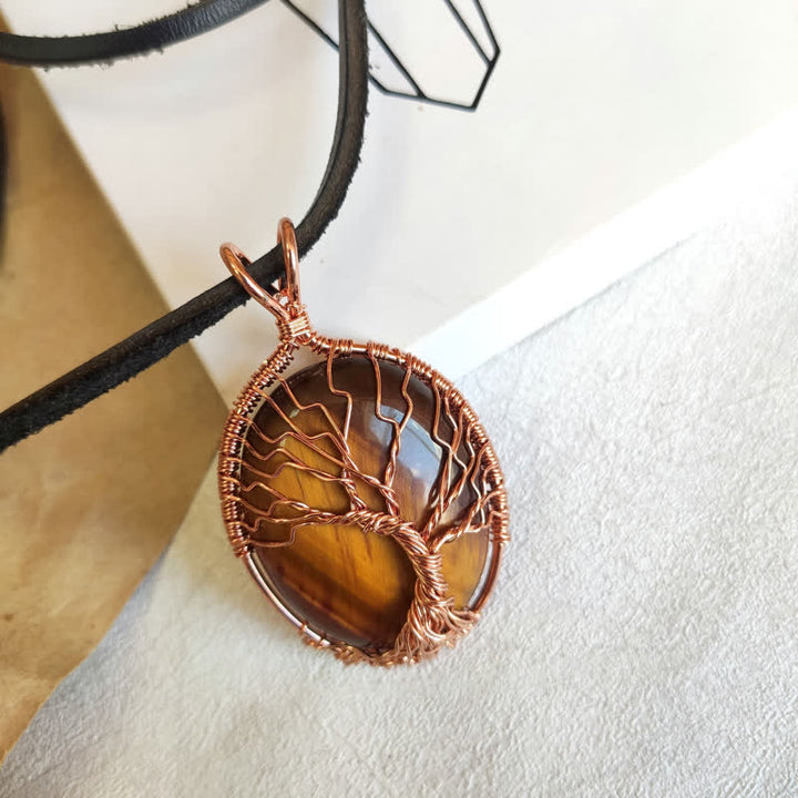 Collar con piedra preciosa del árbol de la vida y ojo de tigre ovalado de Olivenorma