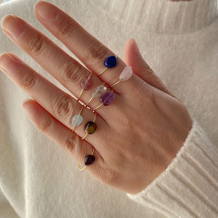 Juego de anillos de cristal irregular con piedra natural Olivenorma