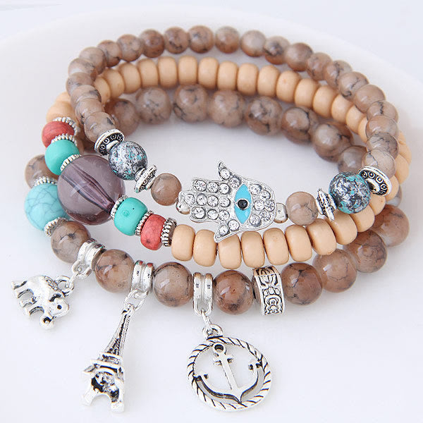Juego de pulseras de hamsa con ojo malvado y torre de elefante de Olivenorma