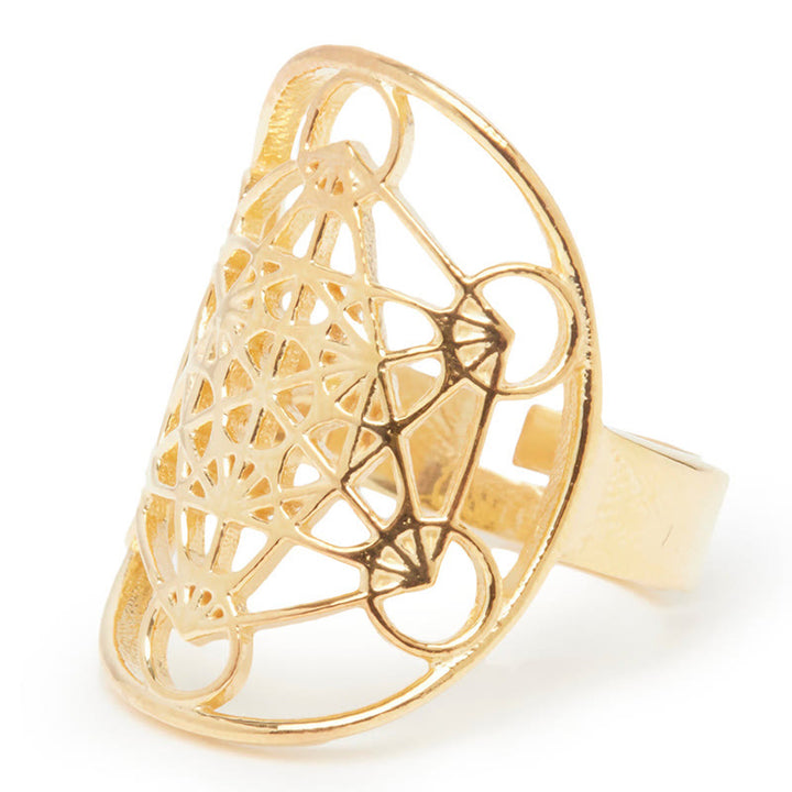 Anillo ajustable de acero inoxidable con símbolo del cubo de Metatrón de Olivenorma 