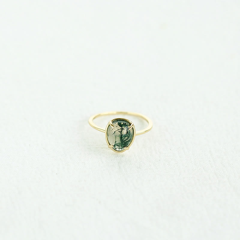 Anillo de plata 925 con ágata musgosa ovalada natural de Olivenorma