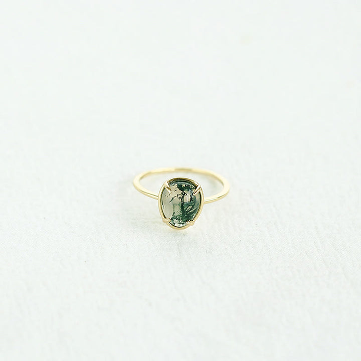 Anillo de plata 925 con ágata musgosa ovalada natural de Olivenorma