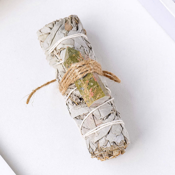 Cristal de prisma hexagonal de salvia blanca de Olivenorma , decoración con piedras preciosas para aromaterapia