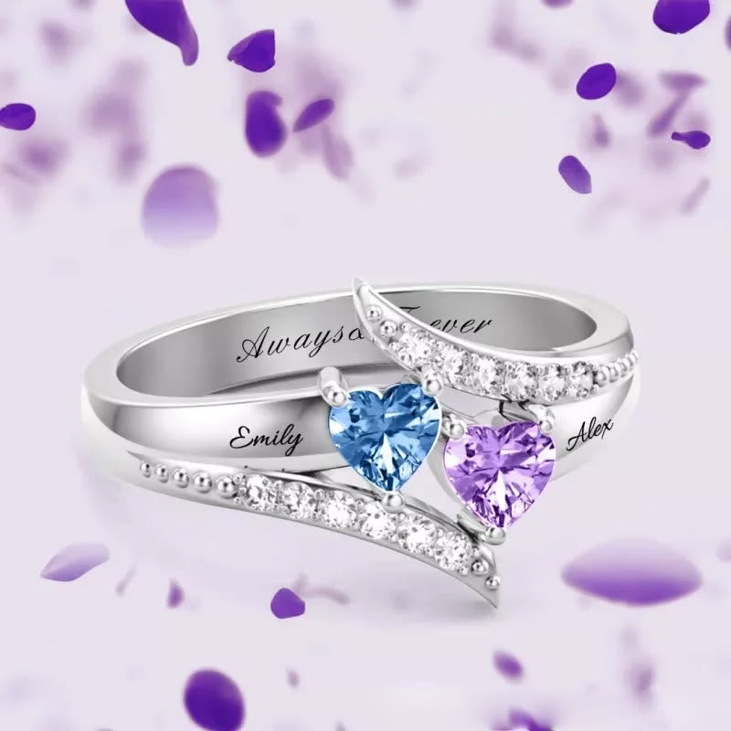 Anillo con piedra natal grabada en forma de corazón para regalo de madre e hija de Olivenorma
