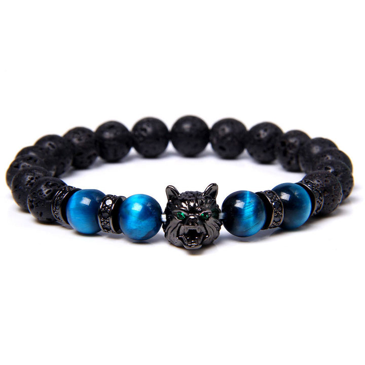 Pulsera de lobo con ojo de tigre azul de Olivenorma 