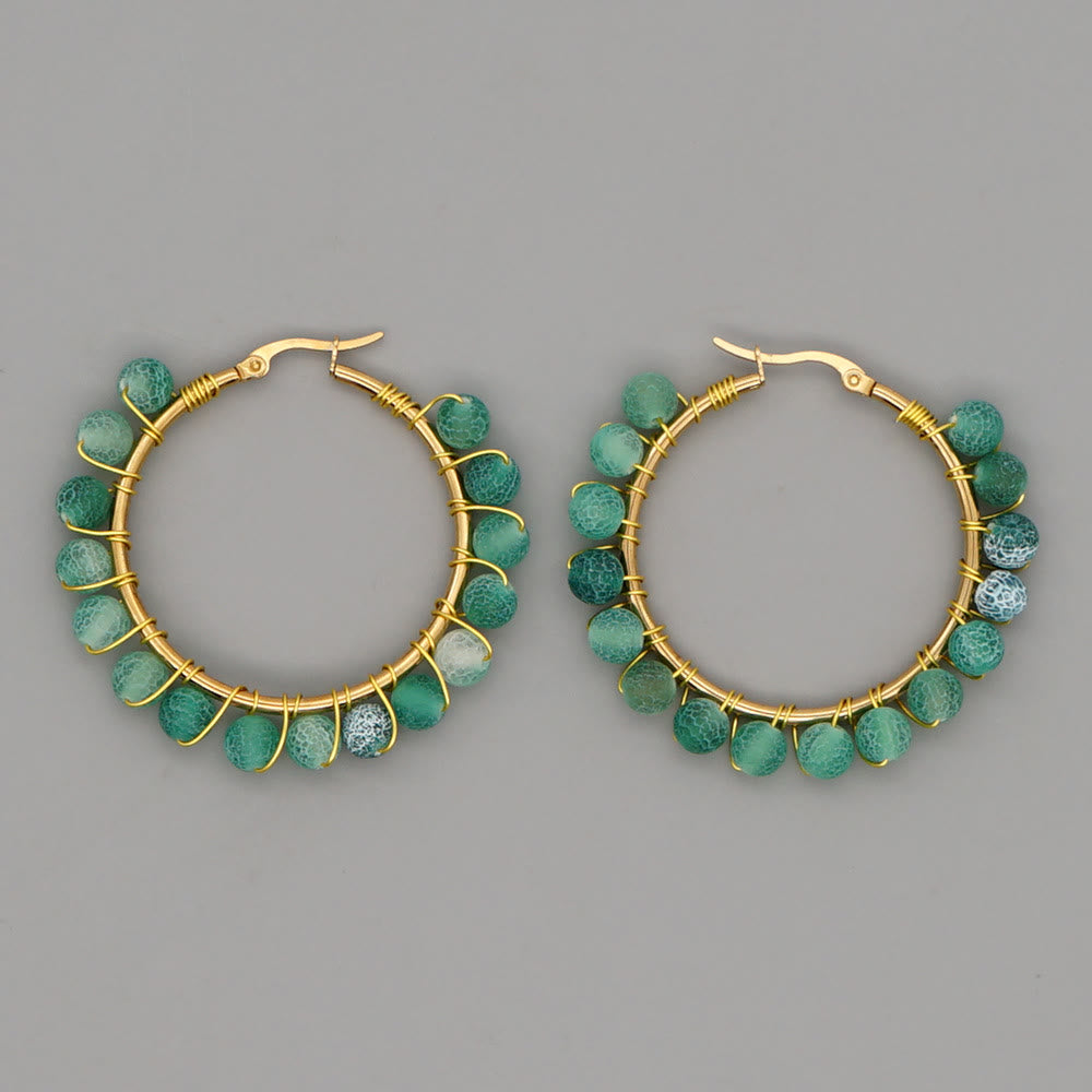 Pendientes de aro grandes con cuentas de cristal natural estilo bohemio de Olivenorma