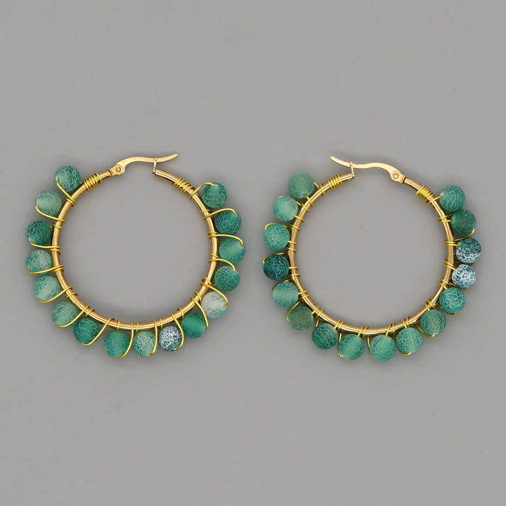 Pendientes de aro grandes con cuentas de cristal natural estilo bohemio de Olivenorma