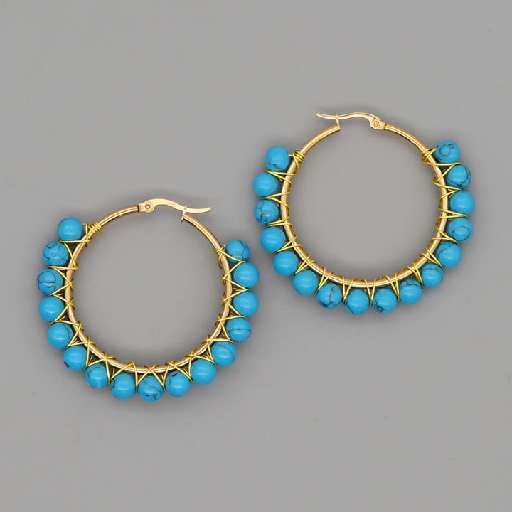 Pendientes de aro grandes con cuentas de cristal natural estilo bohemio de Olivenorma
