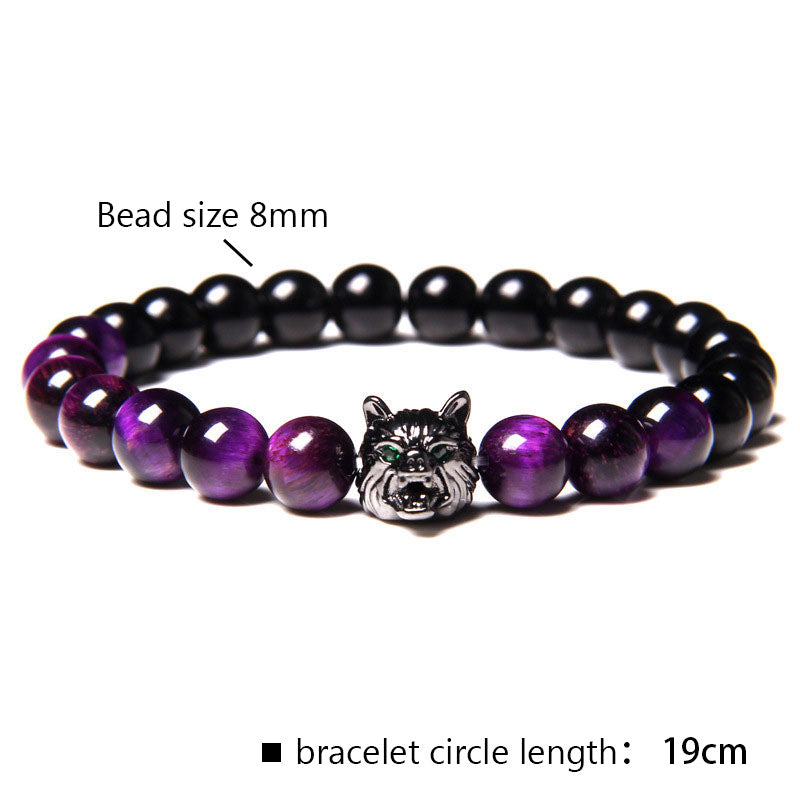 Pulsera de lobo con ojo de tigre morado de Olivenorma 