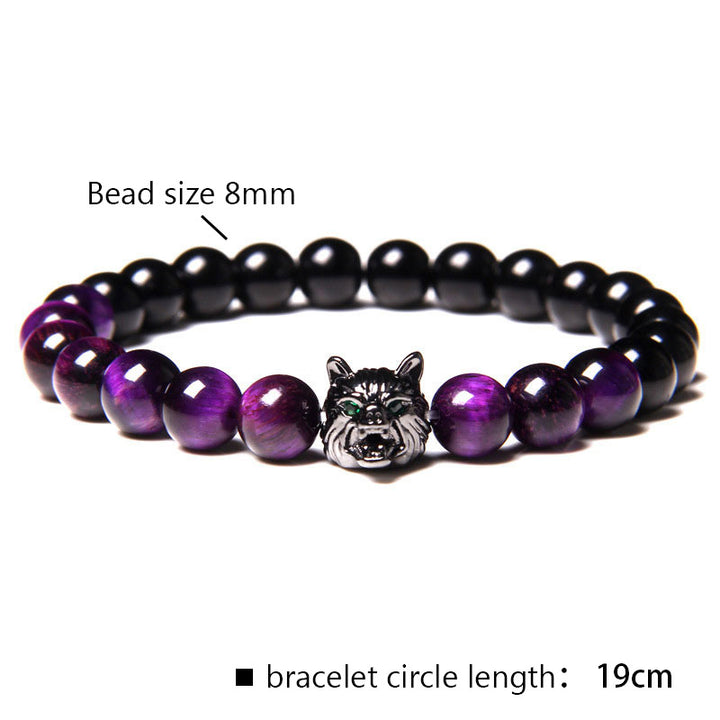 Pulsera de lobo con ojo de tigre morado de Olivenorma 
