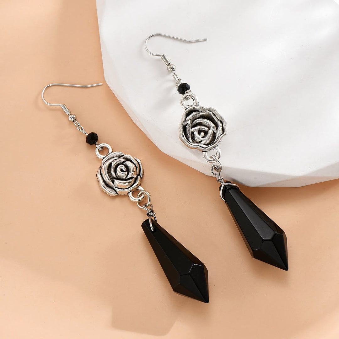 Pendientes colgantes de rosa de cristal de obsidiana de Olivenorma