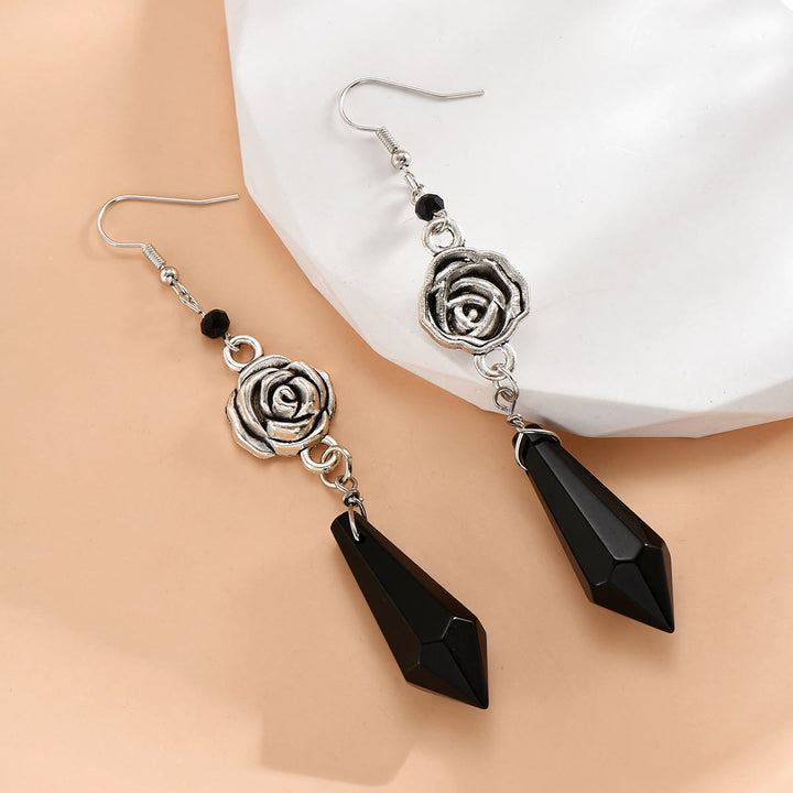 Pendientes colgantes de rosa de cristal de obsidiana de Olivenorma