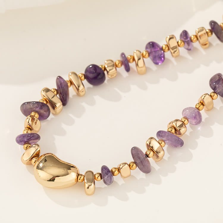 Collar con amatista irregular geométrica y cadena de clavícula de oro de Olivenorma