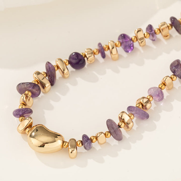 Collar con amatista irregular geométrica y cadena de clavícula de oro de Olivenorma