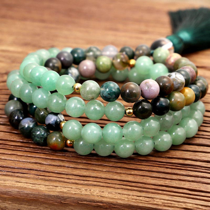 Collar y pulsera de ágata india con aventurina verde de Olivenorma 