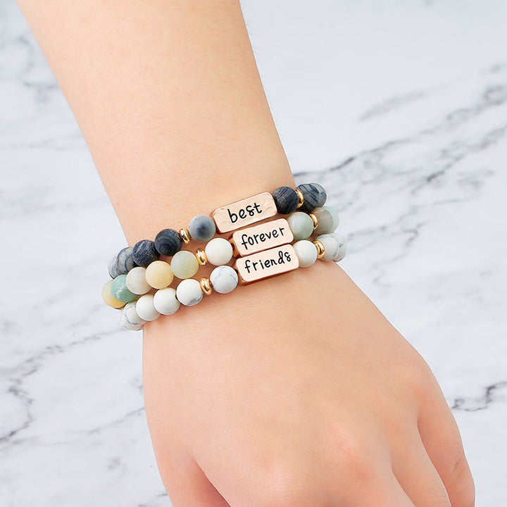 Juego de pulseras con grabado de 3 piezas con piedras preciosas naturales de Olivenorma Best Friend Forever