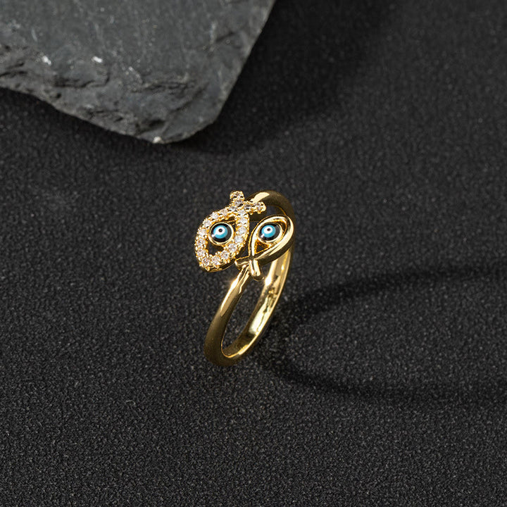 Anillo de circonita blanca de Olivenorma Anillo ajustable con diseño de mal de ojo