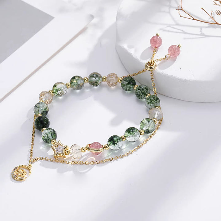 Pulsera con colgante de árbol de la vida y cuentas de ágata musgosa de Olivenorma