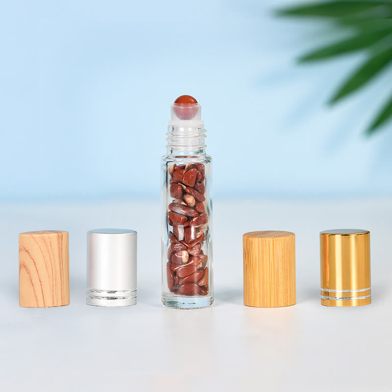 Botella de aceite esencial con roll-on de cristal de Olivenorma, decoración con piedras preciosas