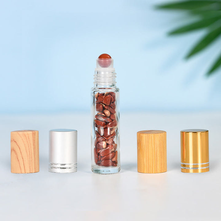 Botella de aceite esencial con roll-on de cristal de Olivenorma, decoración con piedras preciosas