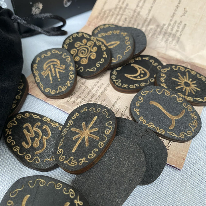 Conjunto de runas de bruja Olivenorma , curación, alquimia, xilografía, meditación, decoración