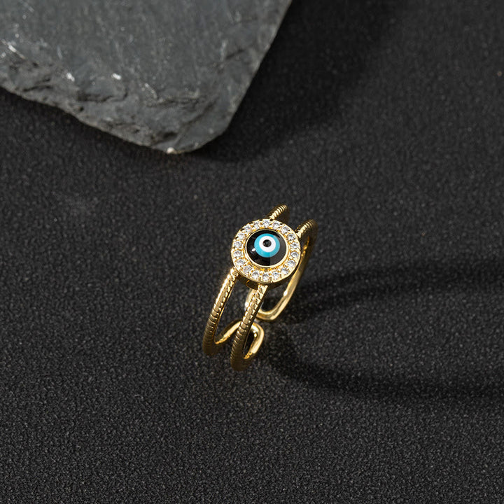 Anillo de circonita blanca de Olivenorma Anillo ajustable con diseño de mal de ojo