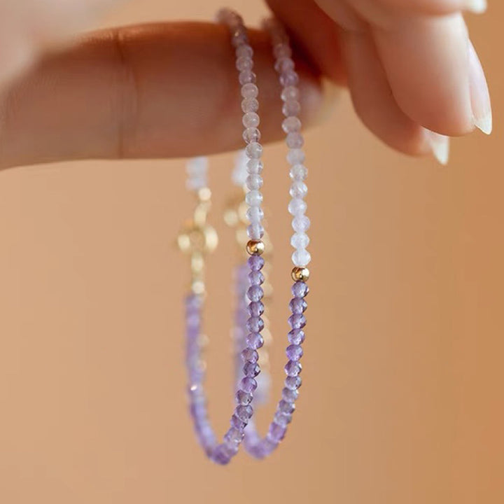 Pulsera de piedras preciosas curativas de glicina y amatista con cristales transparentes 