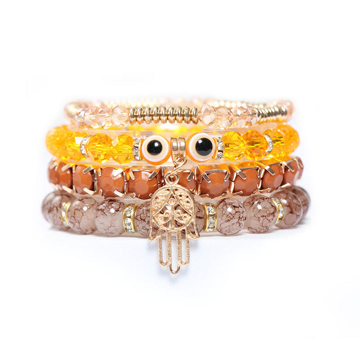 Juego de pulseras de cuentas de cuatro capas con ojo turco y hamsa de Olivenorma 