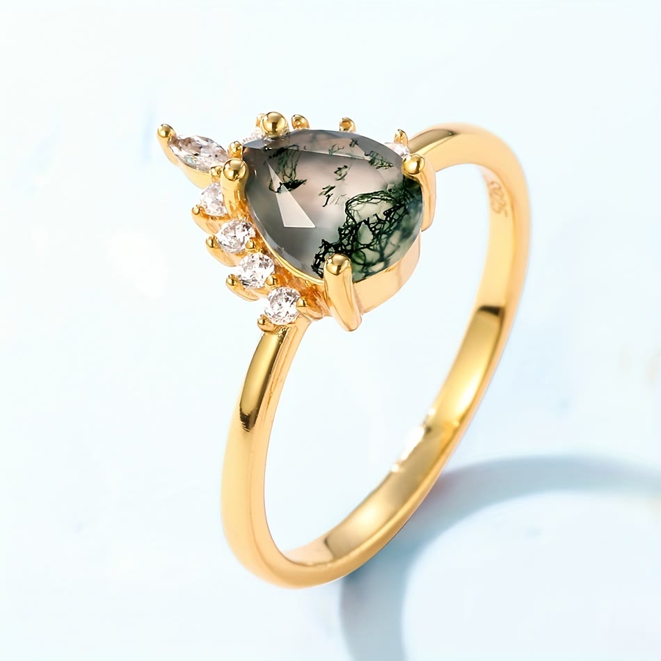 Anillo de plata 925 con ágata musgosa de Olivenorma y turmalina de Paraíba, 2 piezas
