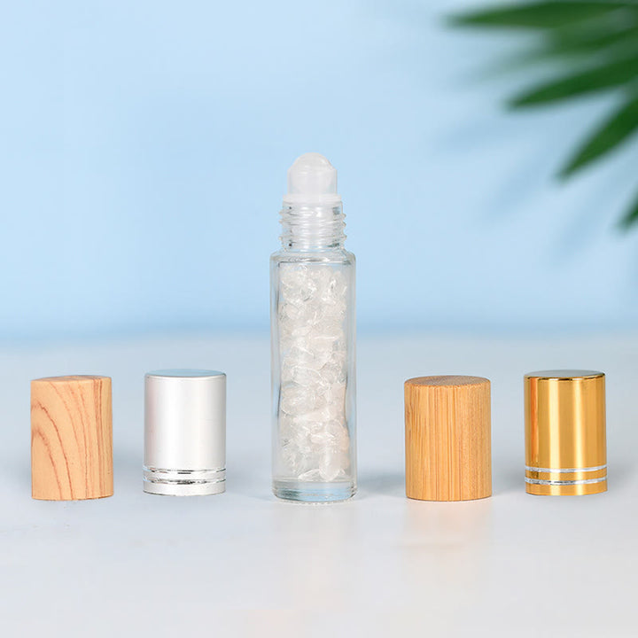 Botella de aceite esencial con roll-on de cristal de Olivenorma, decoración con piedras preciosas