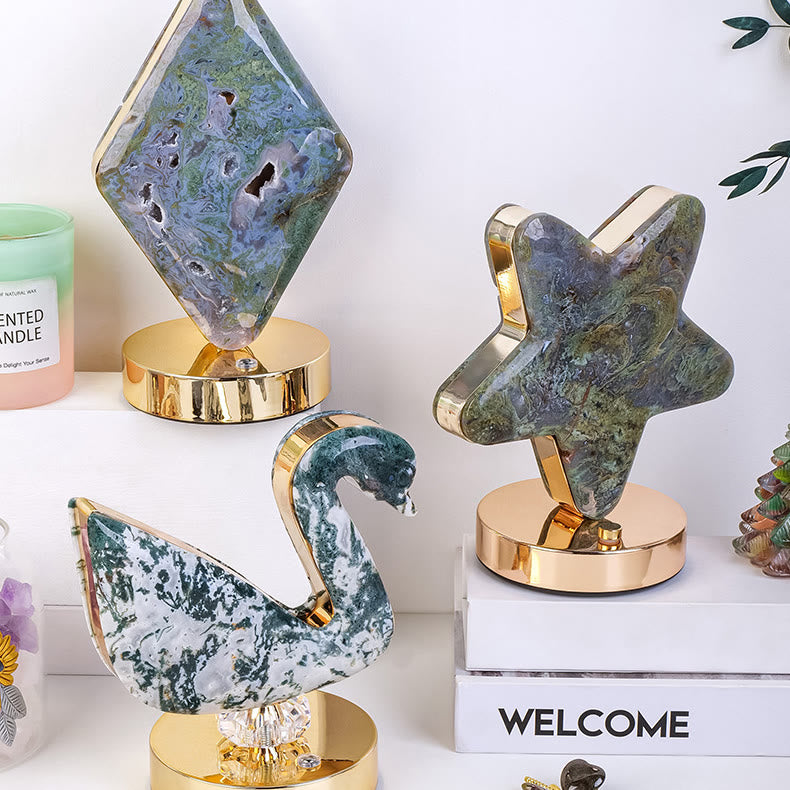 Lámpara de mesa de noche de piedra de cristal natural Olivenorma Decoración con piedras preciosas