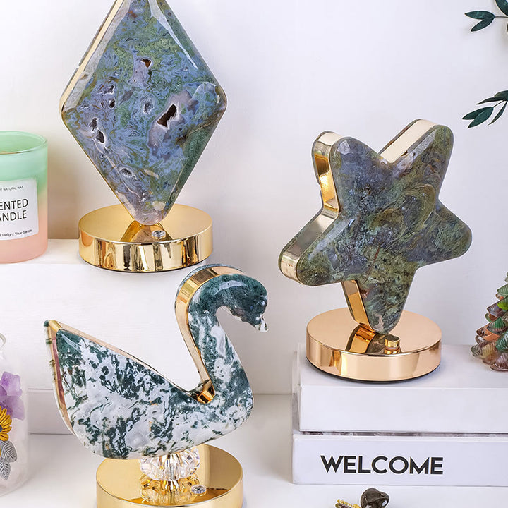 Lámpara de mesa de noche de piedra de cristal natural Olivenorma Decoración con piedras preciosas